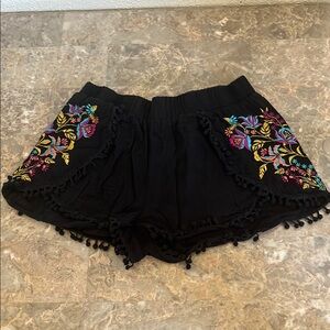 Kendall & Kylie Black High Waist Shorts with Embroidery